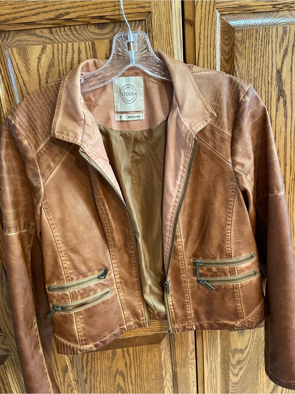 Stoosh Women's Cognac Brown Faux Leather Utility Jacket